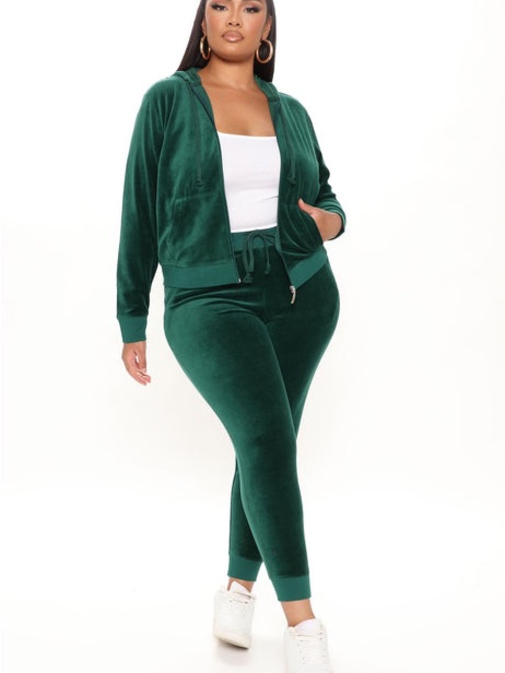 Plush Velour Zip Hoodie & Jogger Set - Emerald Green